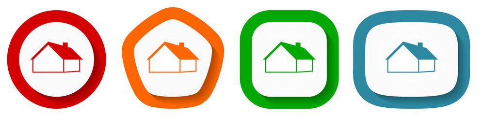 Fototapete - House and real estate concept vector icon set, flat design buttons on white background