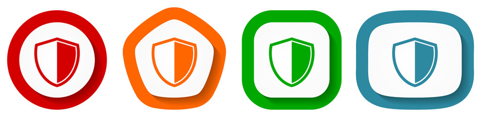 Leinwandbilder - Shield, protection, security concept vector icon set, flat design buttons on white background