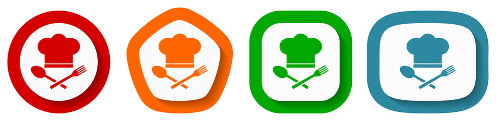 Aufkleber - Chef hat, restaurant menu concept vector icon set, flat design buttons on white background