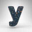 Letter Y lowercase on white background. 3D letter with blue terrazzo pattern texture.