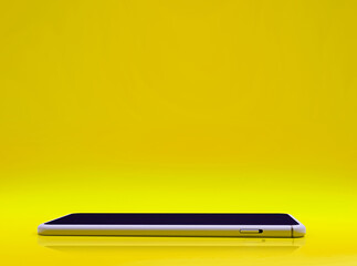 Poster - Yellow Poster Style 3D Rendered background with copy space above the Mobile Screen. Modern Design