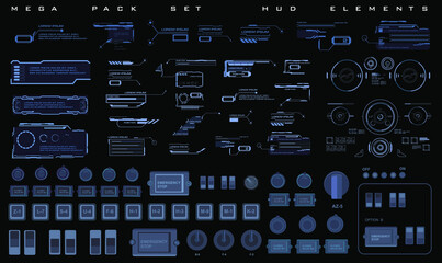 Poster - hud elements set. techno-frames, callouts, information blocks, elements of robotics. cyber ​​techno 