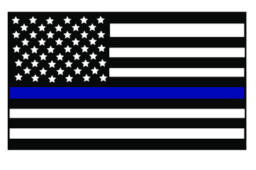 Vector illustration of USA black and white flag with with a thin blue line in honour of law enforcement officers. Law enforcement officers lives matter symbol.