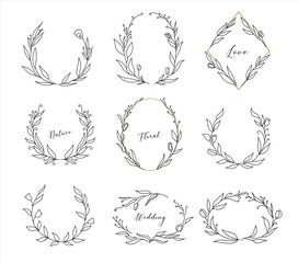 Wall Mural - set of hand drawn floral frames and wreaths. vector illustration isolated on white background