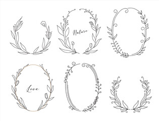 Wall Mural - Set of hand drawn floral frames and wreaths. vector illustration isolated on white background