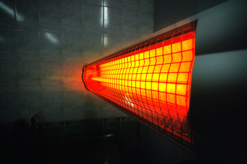 infrared heater. Industrial premises. Close up, selective focus. Copy space