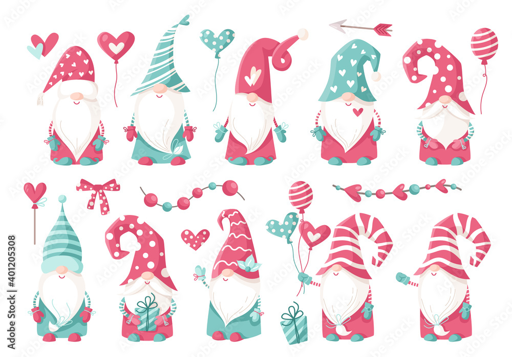 Valentine cartoon gnome clipart set - cute valentine day Gnomes or ...