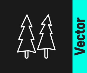 White line Christmas tree icon isolated on black background. Merry Christmas and Happy New Year. Vector.