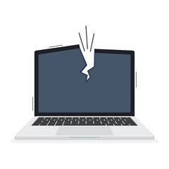 Poster - Broken laptop isolated on white color background. Crashed computer. Vector illustration.