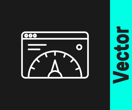 White line Web analytics information and development website statistic icon isolated on black background. Analysis, management, marketing, research. Vector.