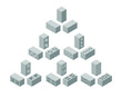 Set of cinder blocks isolated on white background. Gray bricks. Set of concrete building blocks icons. Construction. Flat 3d isometric vector cement blocks icons illustration.