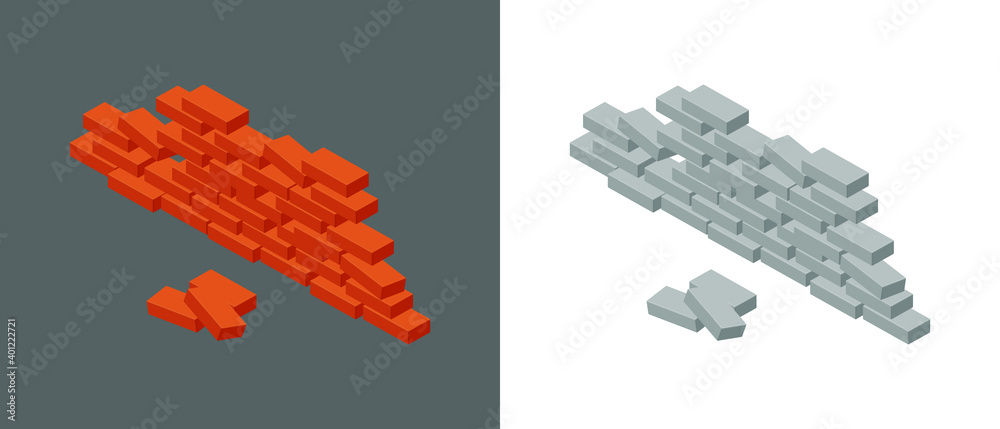 Set of old brick walls with a hole. Isometric vector illustration icon ...