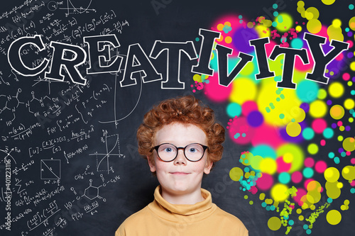 Creative redhead kid in glasses, creativity concept Canvas-taulu