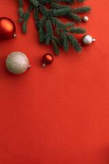 Wall Mural - Close up view of fir tree branch, Christmas mood background 