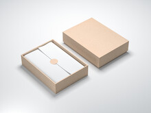 Cardboard Box Mockup With White Wrapping Paper Opened Light Background