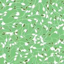Vector Seamless Texture Background Pattern. Hand Drawn, Green, White Colors.