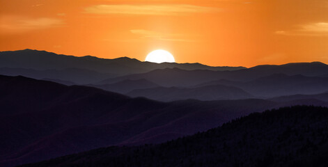 Wall Mural - sunset over the smoky mountains wil rolling hills