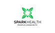 spark health medical eco leaf with crowd people community logo design template