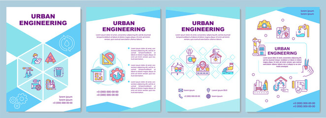 Wall Mural - Urban engineering brochure template. Constructing infrastructure. Flyer, booklet, leaflet print, cover design with linear icons. Vector layouts for magazines, annual reports, advertising posters