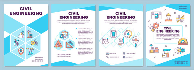 Wall Mural - Civil engineering brochure template. Construction and maintenance. Flyer, booklet, leaflet print, cover design with linear icons. Vector layouts for magazines, annual reports, advertising posters