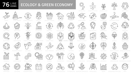 vector ecology and green energy power line outline icon set. pixel perfect editable stroke