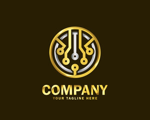 Poster - luxury gold rounded tech logo design template