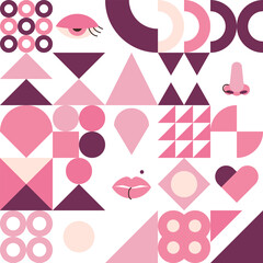 Poster - Pierced girl with nose, lips piercing. Neo geo style illustration.
