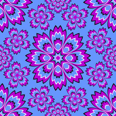 Wall Mural - blue wrapping paper with flowers. motion illusion. seamless pattern.