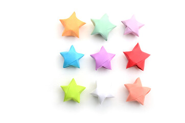 Wall Mural - set of colorful origami stars on white