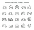 Correspondence line icons set, outline vector symbol collection, linear pack icon email, envelope, news, mailbox, mailing, postcard, mail send message chat social media Editable stroke symbols signs