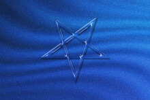 Reversed Pentagram Symbol, Satanic Sign, Blue Glitter Background