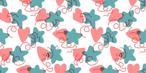 Wall Mural - Seamless pattern with hearts. Background for Valentine's Day. Romantic seamless pattern. Falling in love and romance. Bright colors. Positive mood