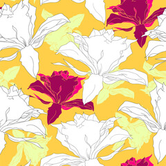 Poster - Floral seamless pattern. Vector background with flowers. Hand drawn artwork for textiles, fabrics, souvenirs, packaging and greeting cards.