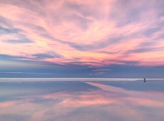 Wall Mural - pink sunset heaven with magical clouds reflection in shiny sea water romantic love twilight on beaut