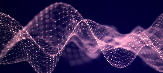 Leinwandbilder - Futuristic background of points with a dynamic wave. Excellent data visualization. 3D rendering.
