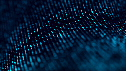 Wall Mural - Futuristic blue background with glowing particles movement. Big data. 3d rendering.
