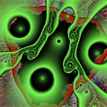 Green Red Fractal, Texture, Fractal Background With Eye