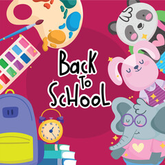 Naklejka na meble Back to school animals cartoons bag and icons vector design