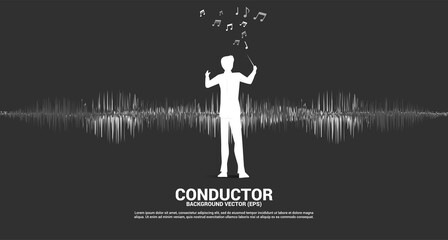 Poster - Vector silhouette of conductor with Sound wave Music Equalizer background. Concept background for classic music concert and recreation.