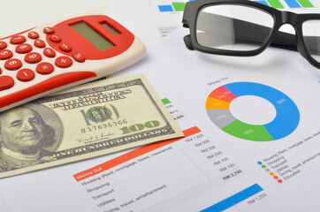 Banknotes money on chart graph paper. Financial development, Banking Account, Statistics, Investment Analytic research data economy, trading, Business company concept. Selective focus.