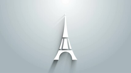 Wall Mural - White Eiffel tower icon isolated on grey background. France Paris landmark symbol. 4K Video motion graphic animation