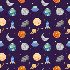 Wall Mural - space seamless pattern, colorful design