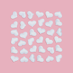 Wall Mural - White hearts inscribed in square shape on pink fon. Holiday background for Valentines Day. Love concept. Plain colored. Minimal style.