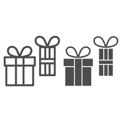 Poster - Two Gifts line and solid icon, Black bookkeeping concept, two gift boxes sign on white background, present box icon in outline style for mobile concept and web design. Vector graphics.