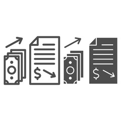 Poster - Financial contract with money giving line and solid icon, Black bookkeeping concept, Income in shadows sign on white background, Paid contract icon in outline style for mobile, web. Vector graphics.