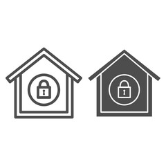 Poster - House with closed lock line and solid icon, Black bookkeeping concept, Private security sign on white background, Home access is closed icon in outline style for mobile and web. Vector graphics.