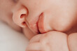 © andrey - close up sleeping baby. mode of day, healthy sleep in newborns.