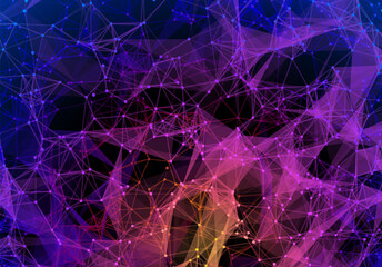 Poster - Blue and purple vibrant triangular grid in futuristic technology style on dark background