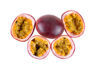 Wall Mural - (Top view )Purple passion fruit with slice isolated on white background.