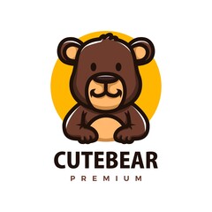 Sticker - cute brown bear cartoon logo vector icon illustration